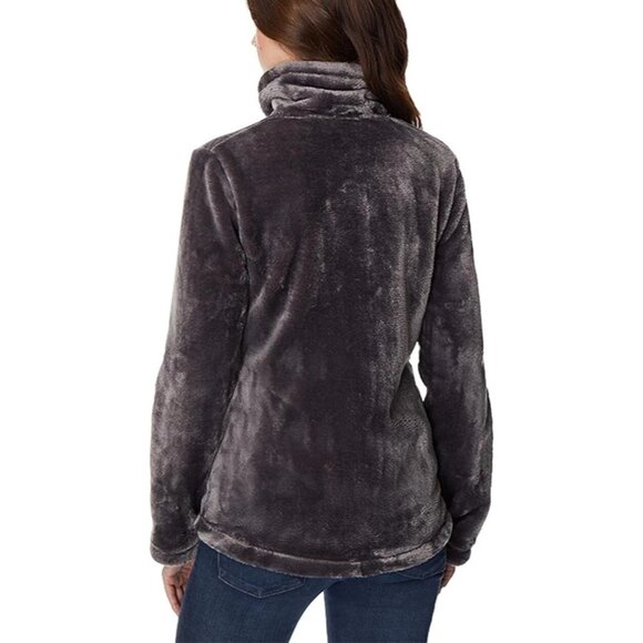 32 Degrees Heat Women M Plush Faux Fur Zip-up Cozy Teddy Jacket Long Sleeve Gray - Picture 5 of 5